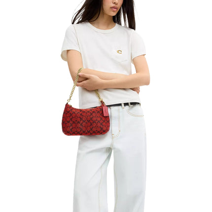 Coach Women's Teri Shoulder Bag In Signature Satin Gold/Crimson