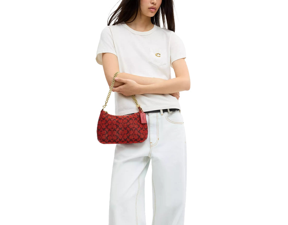 Coach Women's Teri Shoulder Bag In Signature Satin Gold/Crimson