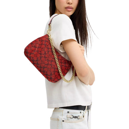 Coach Women's Teri Shoulder Bag In Signature Satin Gold/Crimson