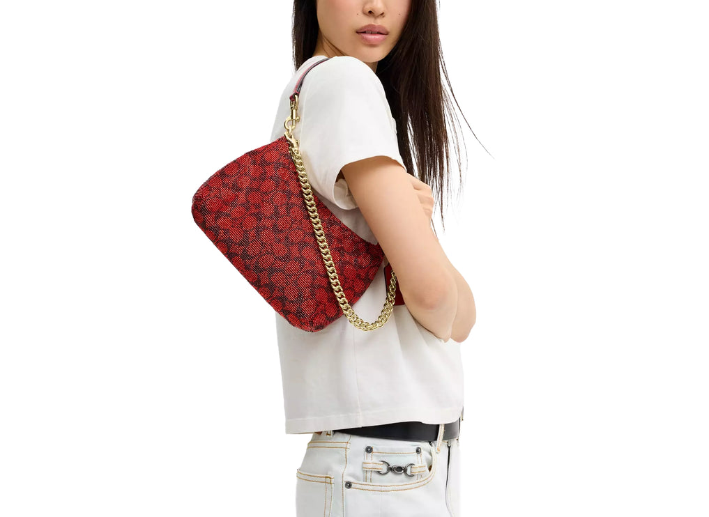 Coach Women's Teri Shoulder Bag In Signature Satin Gold/Crimson
