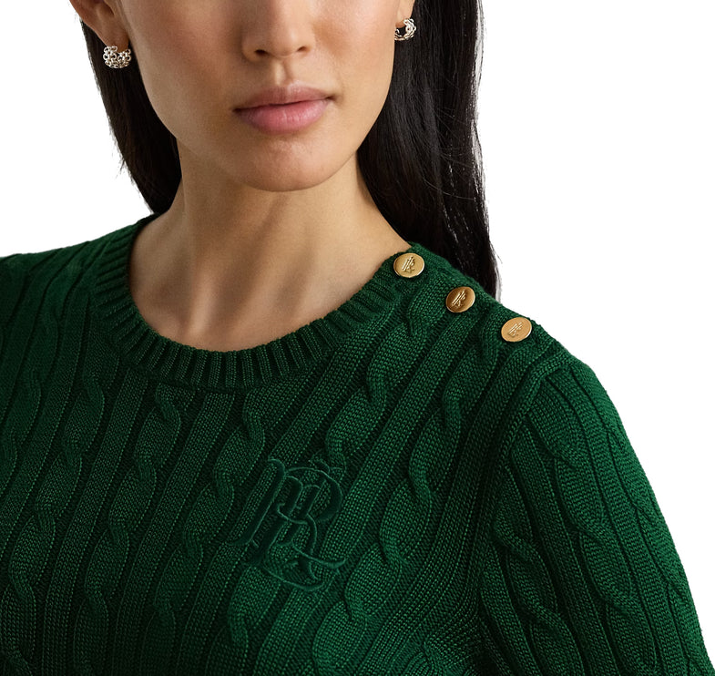 Polo Ralph Lauren Women's Button-Trim Cable-Knit Sweater Moss Agate