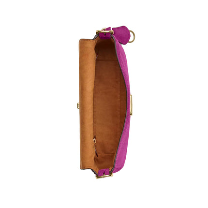 Coach Women's Etta Small Flap Shoulder Bag Suede/Gold/Magenta