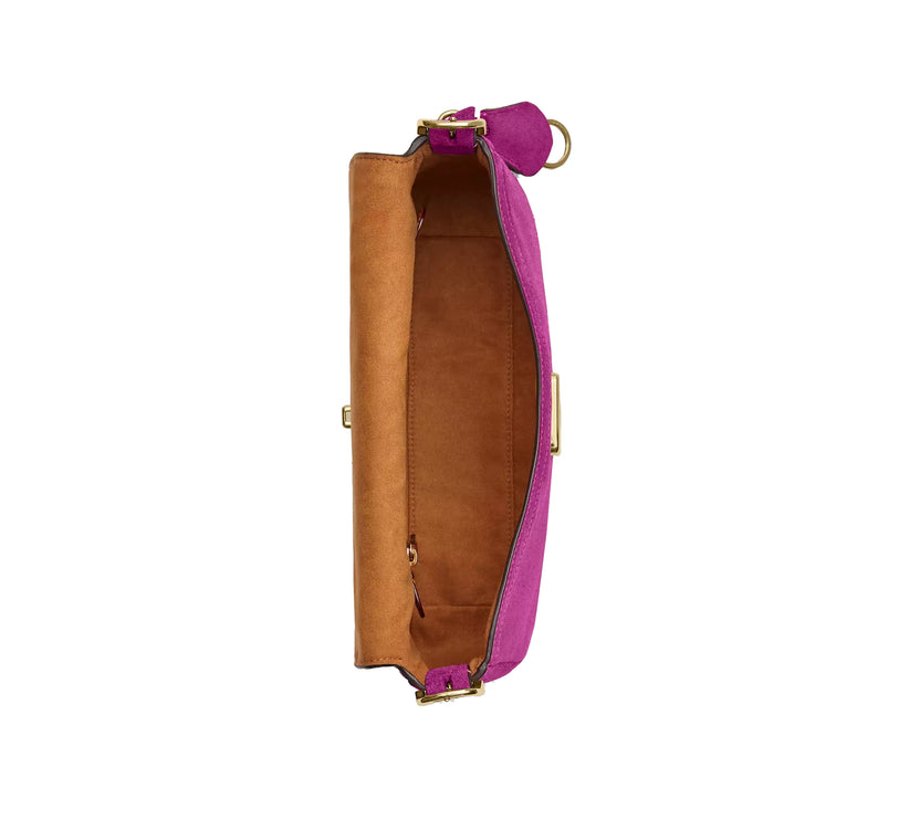 Coach Women's Etta Small Flap Shoulder Bag Suede/Gold/Magenta