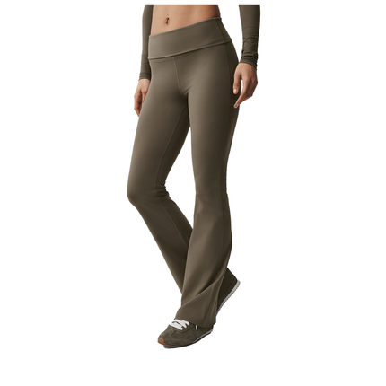 alo Women's Softsculpt Foldover Flare Legging Olive Tree