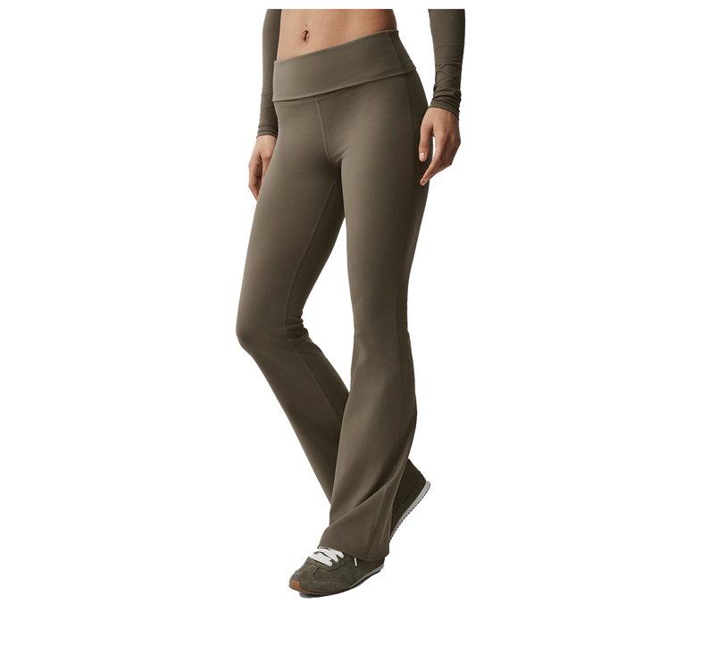 alo Women's Softsculpt Foldover Flare Legging Olive Tree
