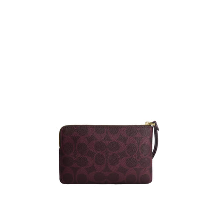 Coach Women's Corner Zip Wristlet In Signature Canvas Gold/Black Currant