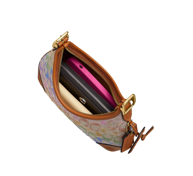 Coach Women's Hamptons Hobo Bag In Crystal Signature Jacquard Brass/Rainbow Multi