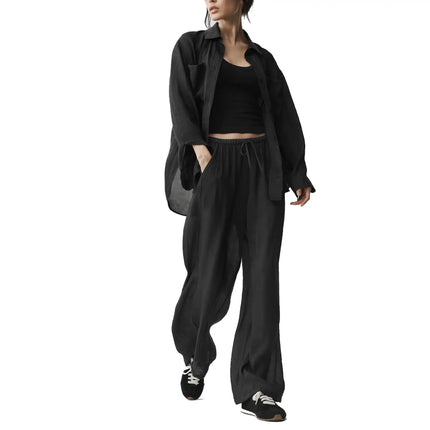 alo Women's Semi-Sheer Golden Hour High-Waist Straight Leg Pant Black