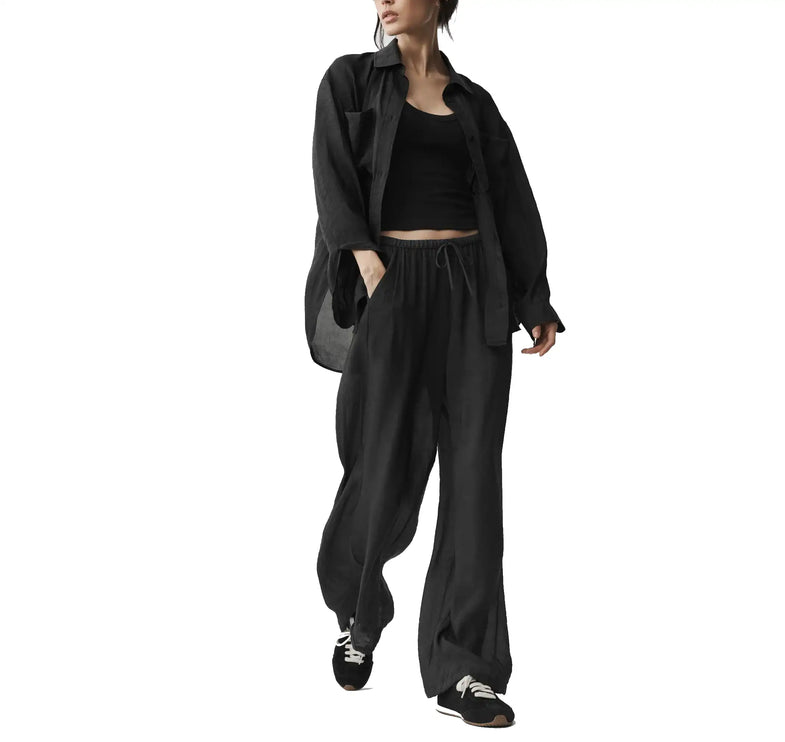 alo Women's Semi-Sheer Golden Hour High-Waist Straight Leg Pant Black