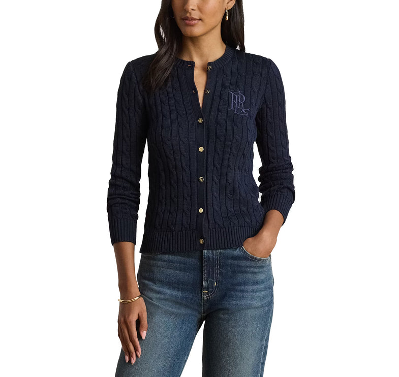 Polo Ralph Lauren Women's Cable-Knit Cotton-Blend Cardigan Lauren Navy