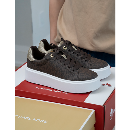 Michael Kors Women's Romey Metallic Two Tone Signature Logo Platform Sneaker Brown