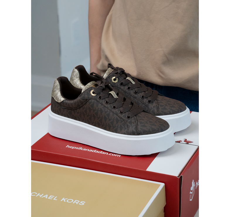 Michael Kors Women's Romey Metallic Two Tone Signature Logo Platform Sneaker Brown