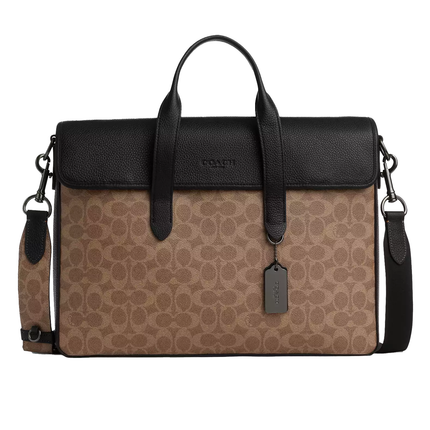 Coach Unisex Sullivan Portfolio Brief In Signature Canvas Gunmetal/Tan/Black