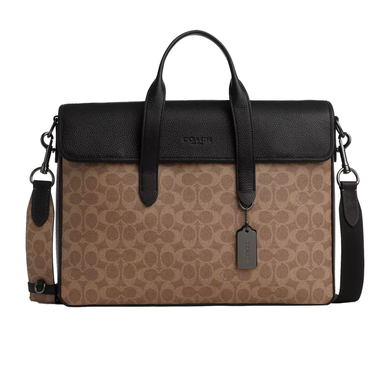 Coach Unisex Sullivan Portfolio Brief In Signature Canvas Gunmetal/Tan/Black