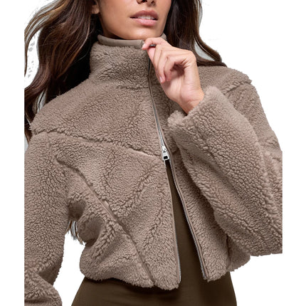 alo Women's Sherpa Cropped Slope Side Jacket Chai Latte