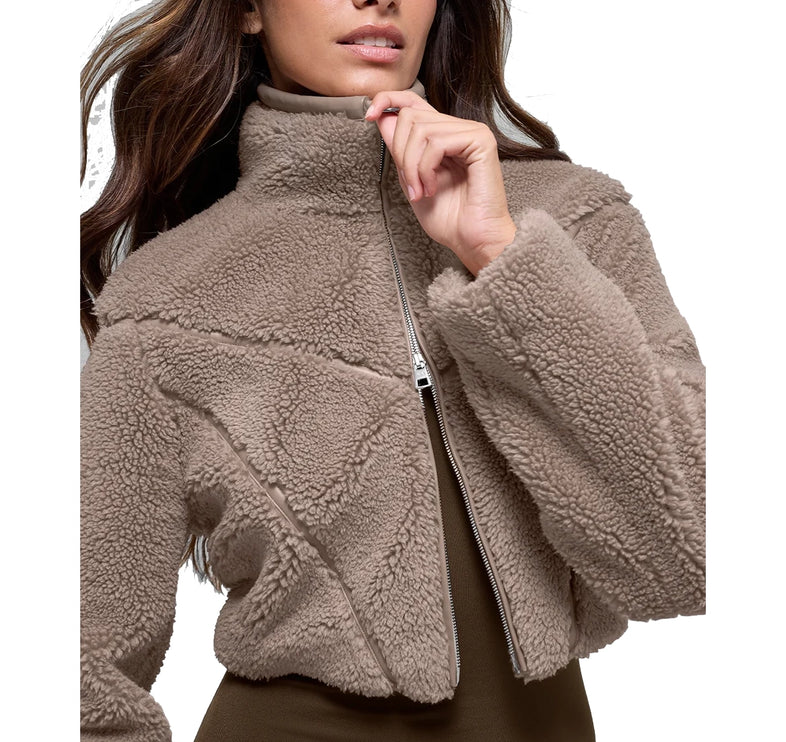 alo Women's Sherpa Cropped Slope Side Jacket Chai Latte