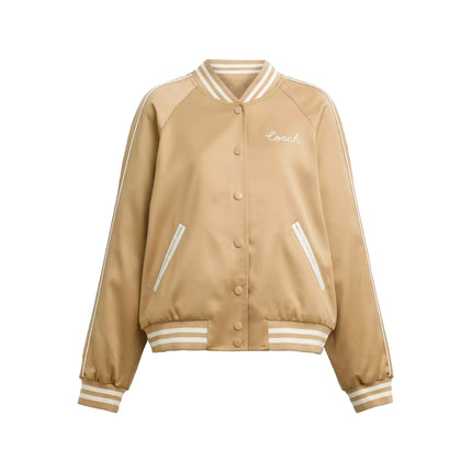 COACH Women's Reversible Signature Souvenir Varsity Jacket Beige