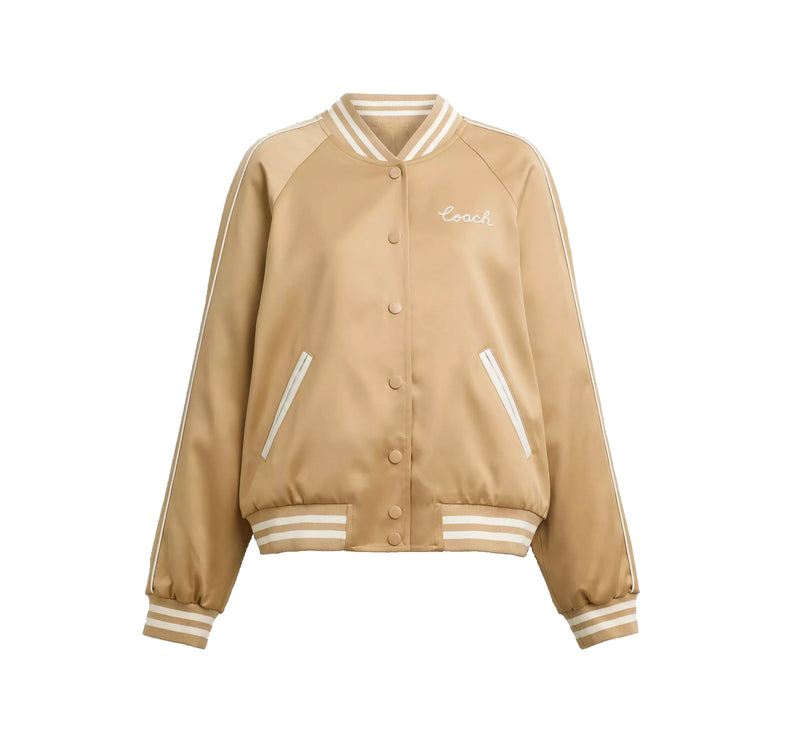 COACH Women's Reversible Signature Souvenir Varsity Jacket Beige