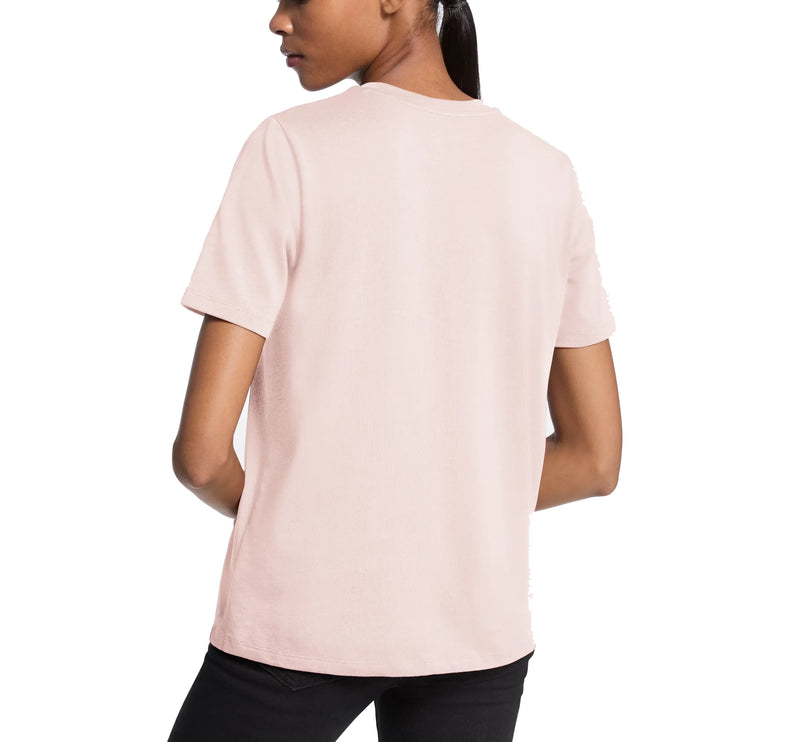 Michael Kors Women's Studded Logo Charm Organic Cotton Jersey T-Shirt Powder Blush