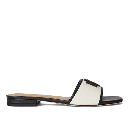 Polo Ralph Lauren Women's Everley Leather-Trim Canvas Slide Sandal Natural/Black