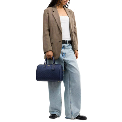 Coach Women's Rowan Large Satchel Bag In Signature Canvas Gold/Navy