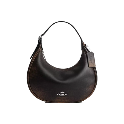 Coach Women's Emily Shoulder Bag In Loved Leather Silver/Black Brown