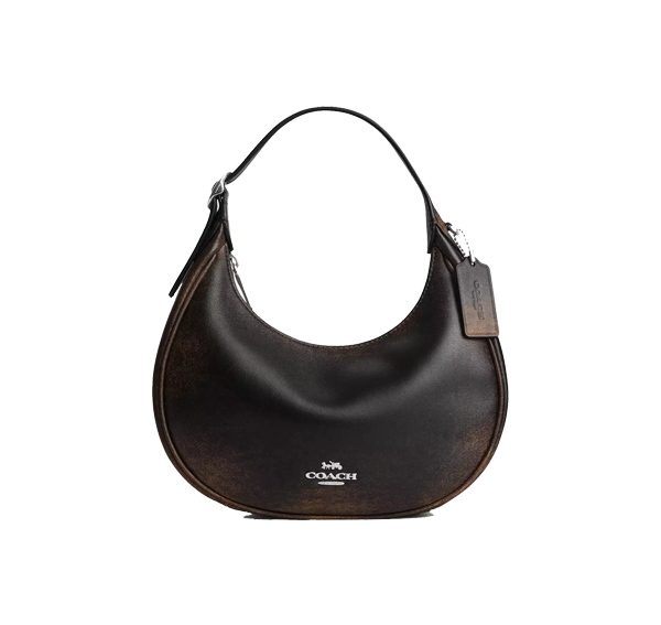 Coach Women's Emily Shoulder Bag In Loved Leather Silver/Black Brown