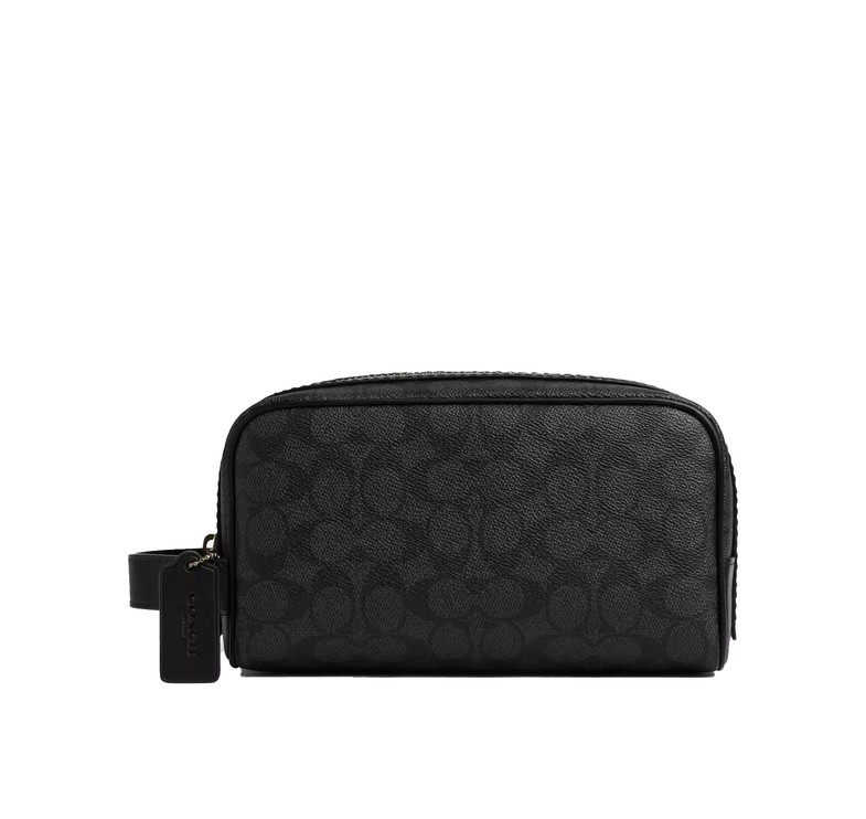 Coach Unisex Small Travel Kit In Signature Canvas Gunmetal/Charcoal/Black