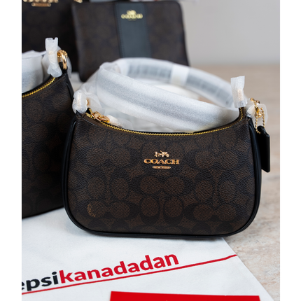 Coach Women's Teri Mini Crossbody Bag In Signature Canvas Gold/Walnut/Black