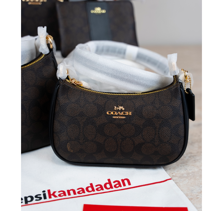 Coach Women's Teri Mini Crossbody Bag In Signature Canvas Gold/Walnut/Black