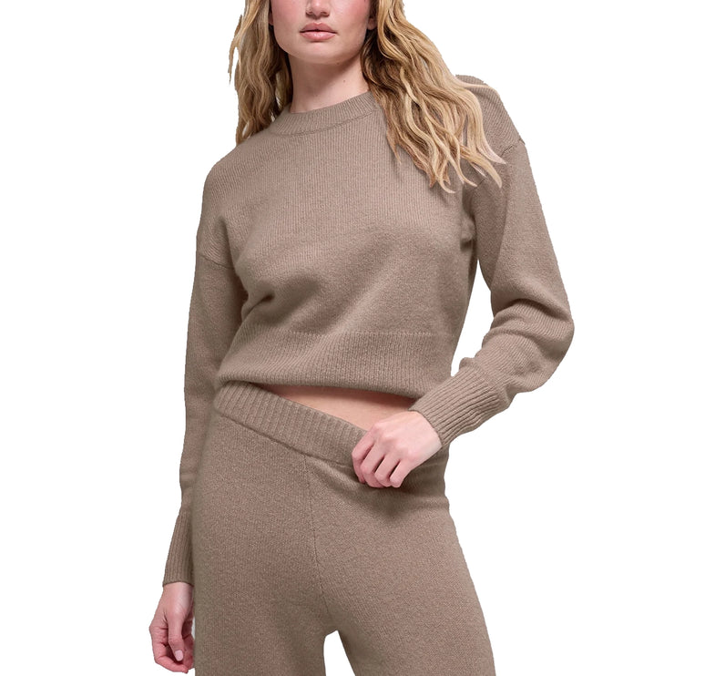 alo Women's Wool Cashmere Cropped New Class Crewneck Sweater Chai Latte