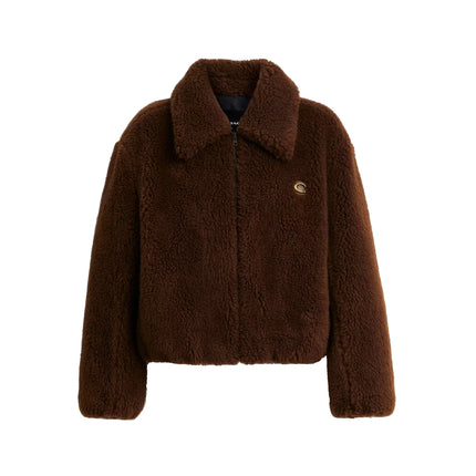 COACH Women's Faux Fur Bomber Brown