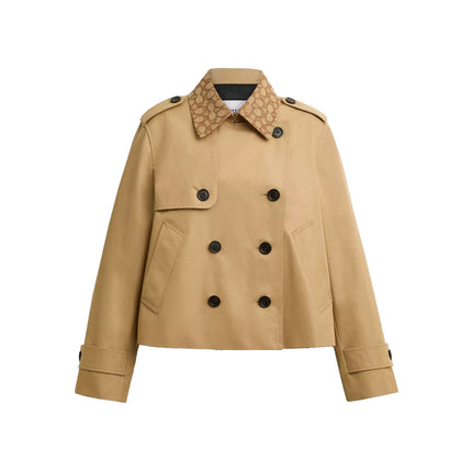 Coach Women's Short Trench Coat With Signature Collar Khaki