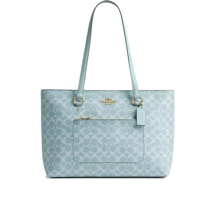 Coach Women's Station Tote Bag In Signature Canvas Gold/Light Blue