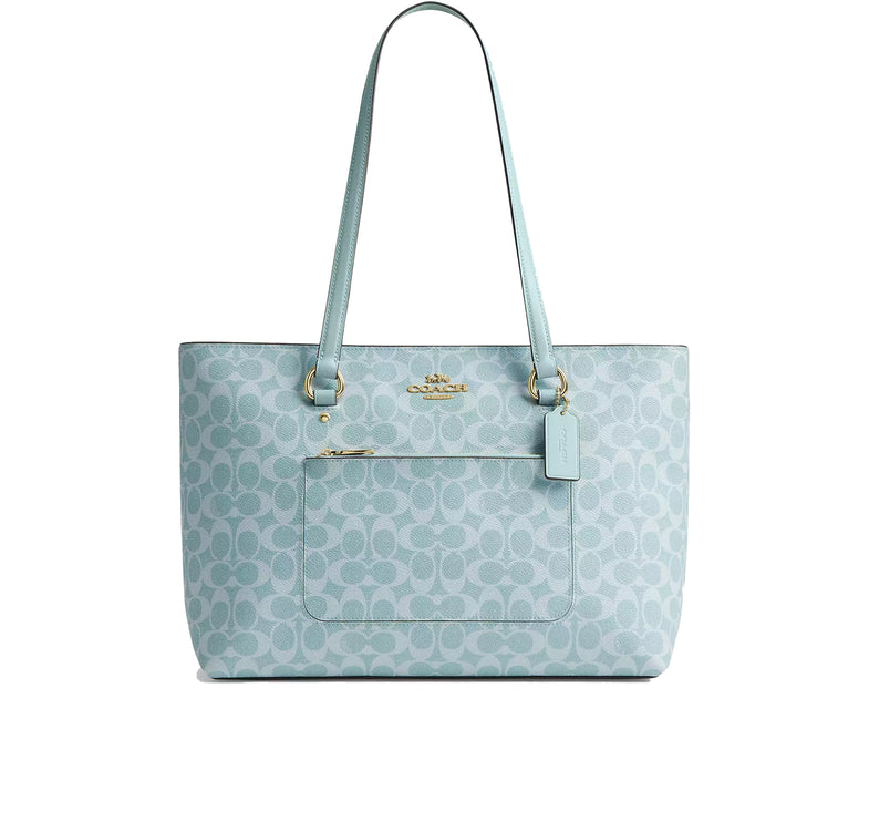 Coach Women's Station Tote Bag In Signature Canvas Gold/Light Blue