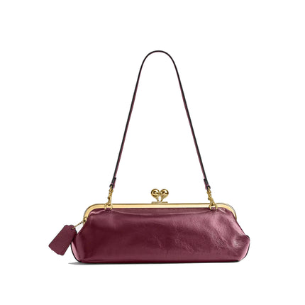 Coach Women's Kisslock Frame Bag 30 Brass/Dark Cherry