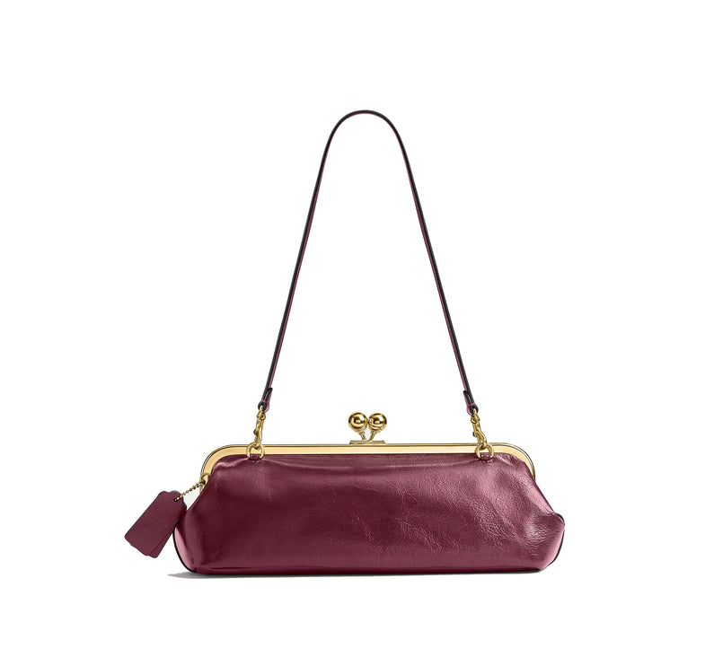 Coach Women's Kisslock Frame Bag 30 Brass/Dark Cherry