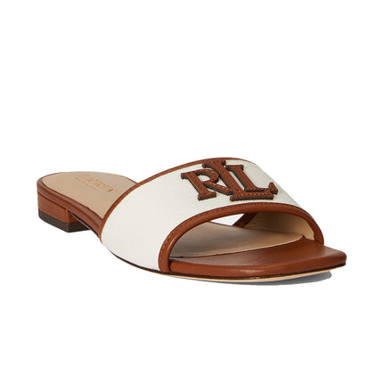 Polo Ralph Lauren Women's Everley Leather-Trim Canvas Slide Sandal Natural/Lauren Tan