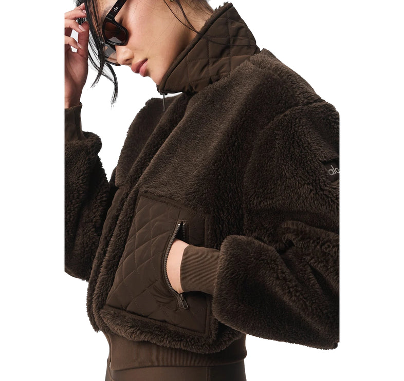 alo Women's Sherpa Edge Bomber Espresso