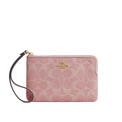 Coach Women's Corner Zip Wristlet In Signature Denim Gold/Light Pink