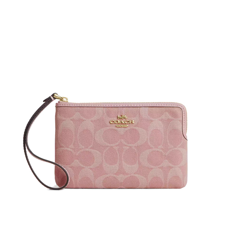 Coach Women's Corner Zip Wristlet In Signature Denim Gold/Light Pink