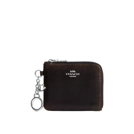 Coach Women's Small Corner Zip Wallet In Loved Leather Silver/Black Brown