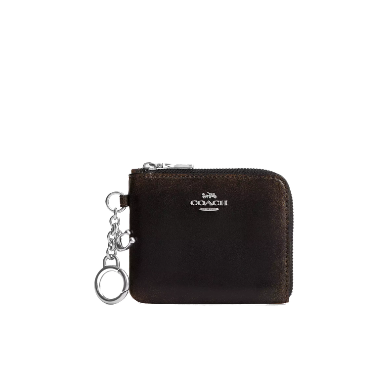 Coach Women's Small Corner Zip Wallet In Loved Leather Silver/Black Brown