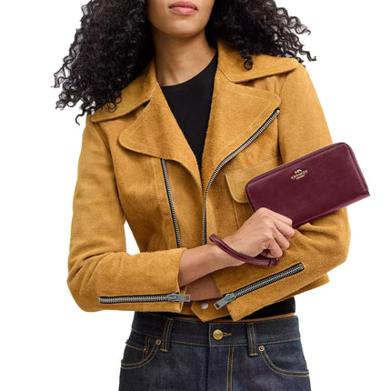 Coach Women's Long Zip Around Wallet Gold/Dark Cherry