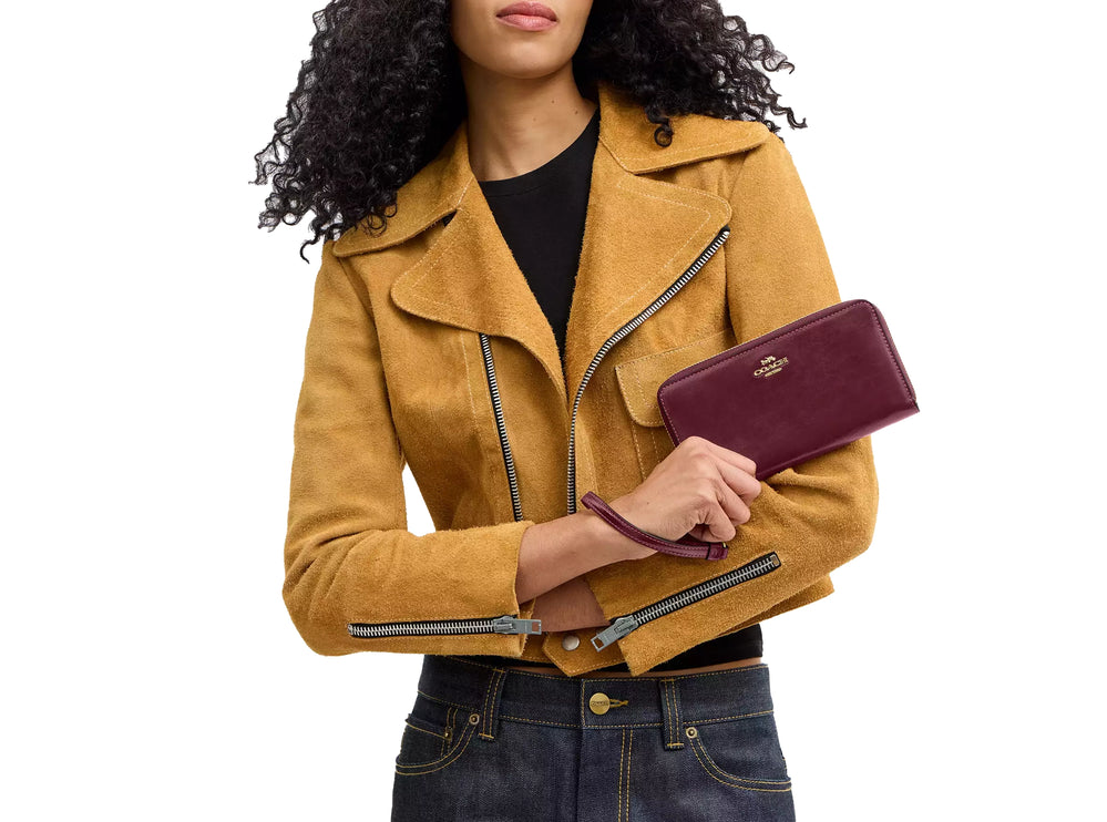 Coach Women's Long Zip Around Wallet Gold/Dark Cherry