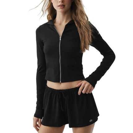 alo Women's Alosoft Finesse Full Zip Fitted Hoodie Black