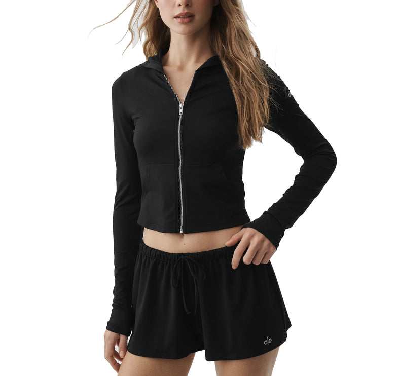 alo Women's Alosoft Finesse Full Zip Fitted Hoodie Black
