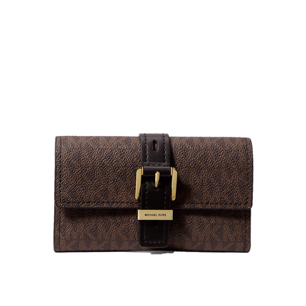 Michael Kors Women's Nolita Medium Signature Logo Tri-Fold Wallet Brown/Black/Gold