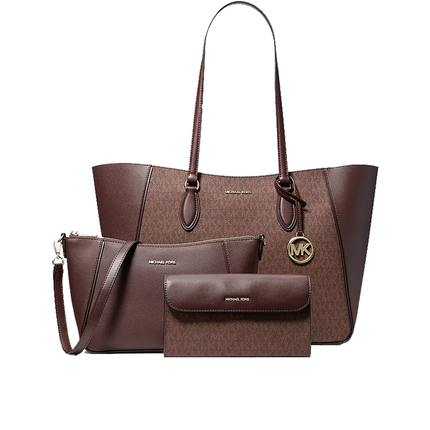 Michael Kors Women's Jet Set Travel Large Signature Logo 3-in-1 Tote Bag Nutmeg/Gold