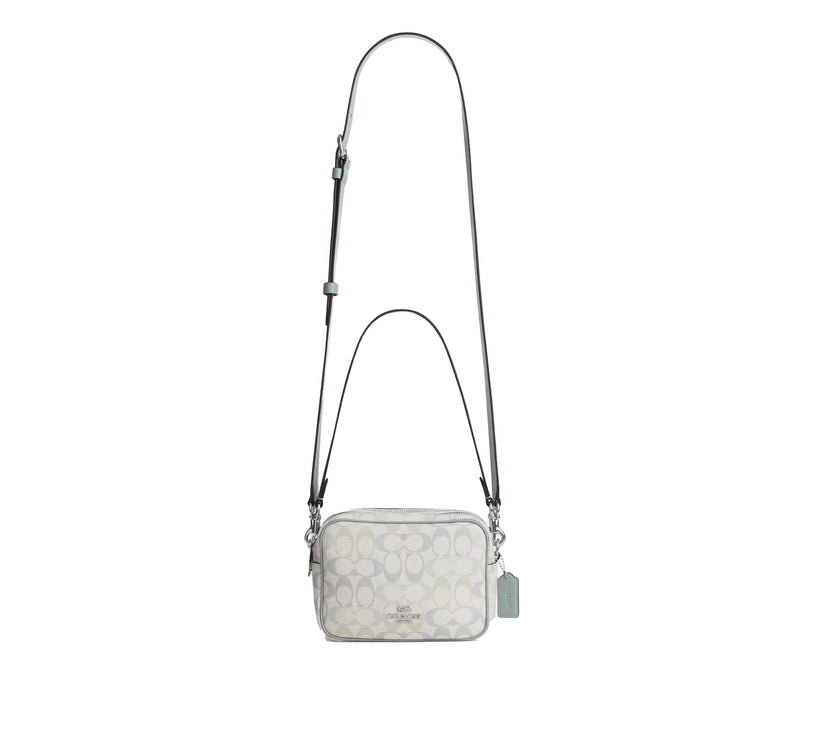 Coach Women's Mini Carey Crossbody Bag In Signature Canvas Silver/Chalk/Blue